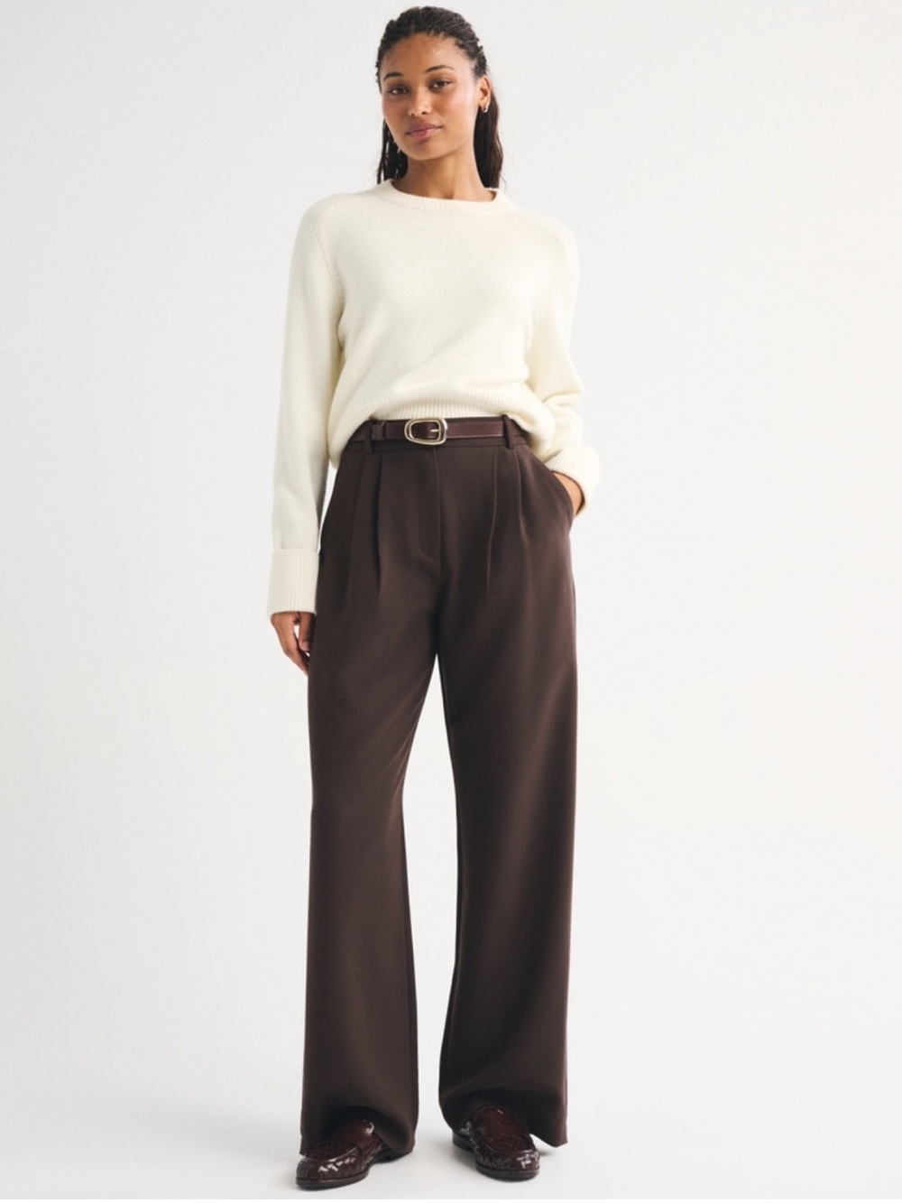 Abercrombie Wide-Leg High-Rise Trousers in Dark Brown